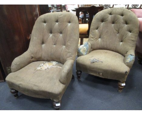 A pair of small boudoir button back chairs (2)  