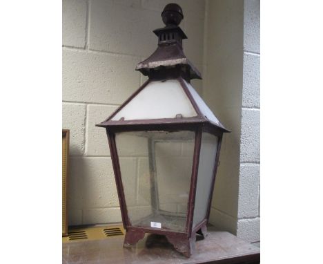 A large red painted street lamp lantern (the top of only), ex City of Birmingham, 86cm high 