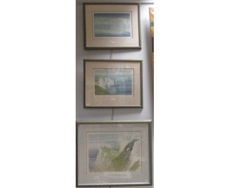 Peter Reddick, RE A.R.W.A coloured print 'Old Harry Rocks', 'Parsons Barn' and another of cliffs (3)  