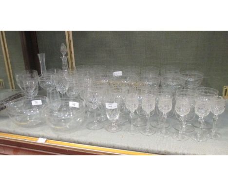 A part service of star decorated glass, together with a spirit decanter and six glasses together with three other glasses  