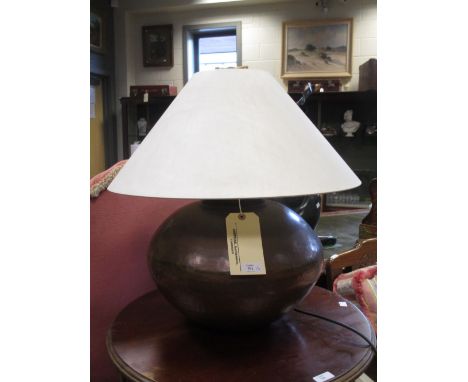 A large hammered copper lamp with cream shade together with a cream painted pine mirror and a pine framed mirror (3)  