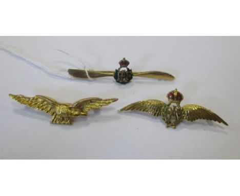 A 9ct gold and enamel RAF sweetheart brooch in fitted Gieves case, together with a 9ct RAF 'Pathfinder' sweetheart brooch, ca