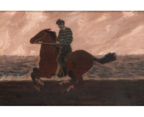 Jack Butler Yeats RHA (1871-1957)
RACING ON THE STRAND (1912)
Oil on panel, 9 1/2" x 14" (24 x 35.5cm), signed.

Provenance:M