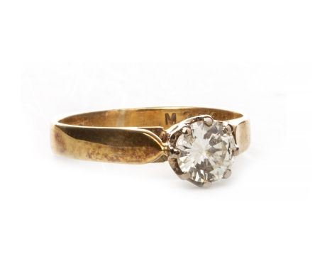 DIAMOND SOLITAIRE RING, the eight claw set round brilliant cut diamond approximately 0.52 carats, in eighteen carat gold, siz