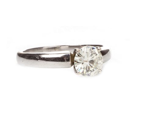 MOISSANITE SINGLE STONE RING, set with a round faceted moissanite 7mm diameter, marked 14K, size R, 4.6g