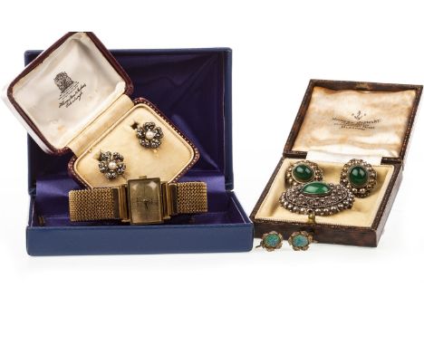 COLLECTION OF SILVER AND OTHER JEWELLERY including a gold plated manual wind Tissot watch; a pair of silver faux pearl earrin