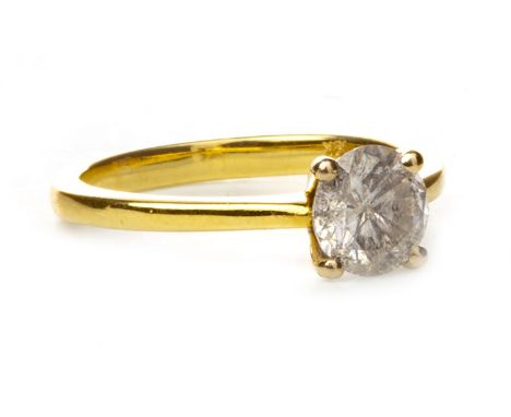 DIAMOND SOLITAIRE RING, set with a four claw mounted round brilliant cut diamond of approximately 1.04 carats, marked 750, si