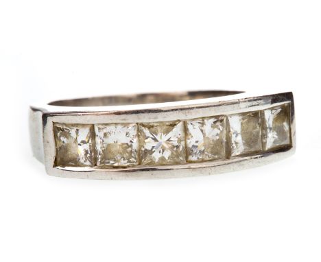 DIAMOND HALF ETERNITY RING, set with princess cut diamonds totalling approximately 1.50 carats, marked 18ct, size M, 9.6g