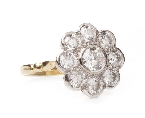 DIAMOND FLORAL CLUSTER RING, set with round brilliant cut diamonds totalling approximately 1.50 carats overall, marked 18CT, 