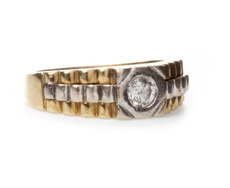 GENTLEMAN'S DIAMOND RING, set with a single central round brilliant cut diamond of approximately 0.35 carats, on watch strap 