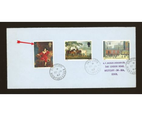 1967 Paintings Plain FDC with Shotgate, Wickford, Essex CDS, the 4d with Missing Gold value. Printed address, light crease at