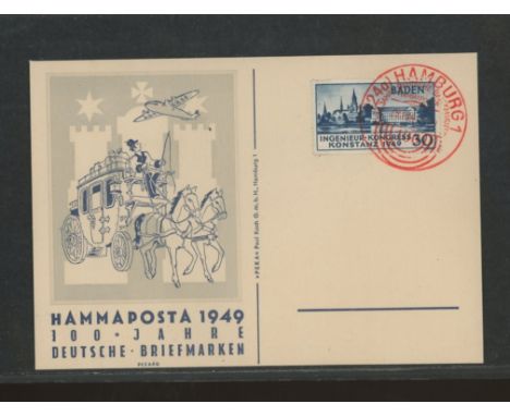 Baden 1949 Engineers Congress 30pf on illustrated card with special cancel. SG FB46 Cat £110