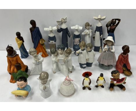 A collection of Lladro comprising four various nun figures, three figures of angels and a figure of a child together with a 1