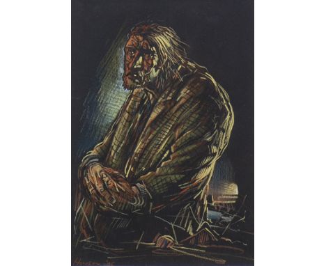 * PETER HOWSON OBE (SCOTTISH b 1958), SORROW crayon on black card, signed and dated '06 28cm x 20cm Mounted, framed and under