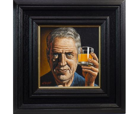 GRAHAM MCKEAN, PORTRAIT OF PETER HOWSON OBE oil on canvas, signed 25cm x 25cm Framed