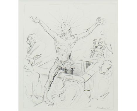 * PETER HOWSON OBE (SCOTTISH b 1958), CHRISTOS ANESTE mixed media on card, signed and dated '06 28cm x 20cm Mounted, framed a