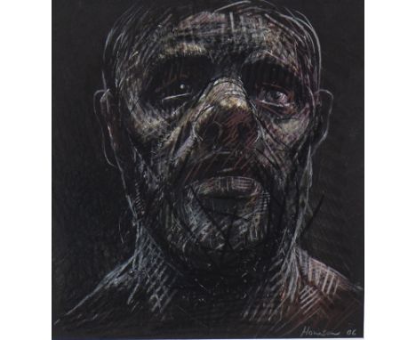 * PETER HOWSON OBE (SCOTTISH b 1958), EDDIE crayon on black card, signed and dated '06 20cm x 18cm Mounted, framed and under 