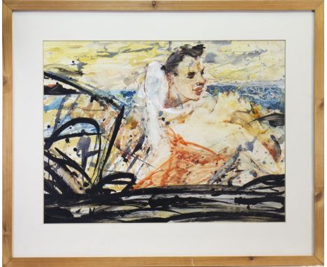 * PETER MCLAREN (SCOTTISH b 1964) COUPLE IN A CAR mixed media, signed: titled verso 60cm x 80cm Mounted, framed and under gla