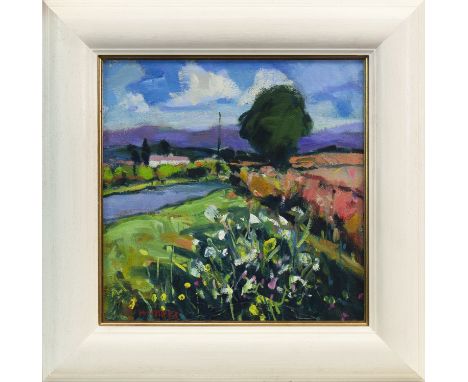 * CONNIE SIMMERS, WILD FLOWERS oil on board, signed 35cm x 35cm Framed and under glass. Label verso: The Macaulay Gallery, St