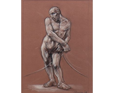 * PETER HOWSON OBE (SCOTTISH b 1958), ECCE HOMO conte on paper, signed and dated '08 28cm x 22cm Mounted, framed and under gl