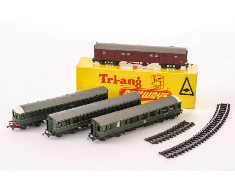 A Collection of Triang TT Gauge locomotives and stock: T.96 A1A-A1A Diesel loco in original box, VG, box F-G (some graffiti);