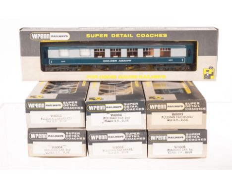 Wrenn 00 Gauge blue /grey Pullman Coaches: W6003 Brake 2nd (3), W6004 2nd Class (2), W6005 Ist Class ‘Golden Arrow’ (2), all 