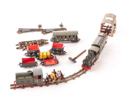 Biller Bahn 00 Gauge (Narrow Gauge) Locomotives stock and track: A similar lot with Three clockwork locomotives, green 013 di