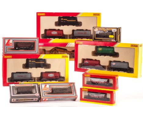 00 Gauge Freight stock by various makers: Hornby Railroad - three tank wagon sets (each with 3 wagons) and breakdown crane; t