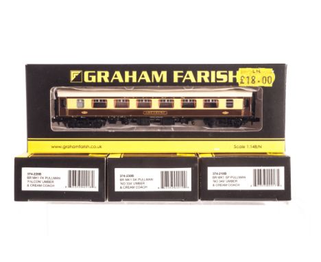 Graham Farish by Bachmann N Gauge Pullman Coaches: 374-200B ‘Amethyst’, 210B ‘No 349’, 220B ‘Falcon’ and 230B ‘No 334’, all i