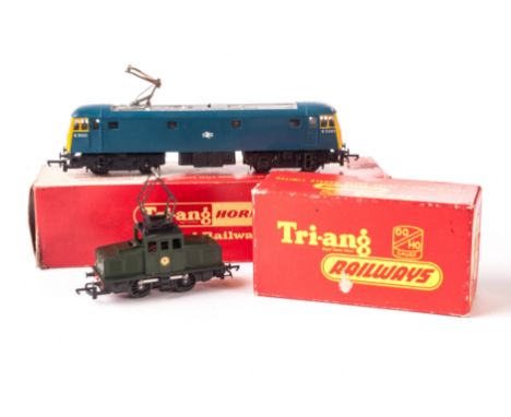 Triang and Triang-Hornby 00 Gauge Pantograph Locomotives: R254 0-4-0 green Steeple Cab Locomotive and R753 e3001 Single Panto
