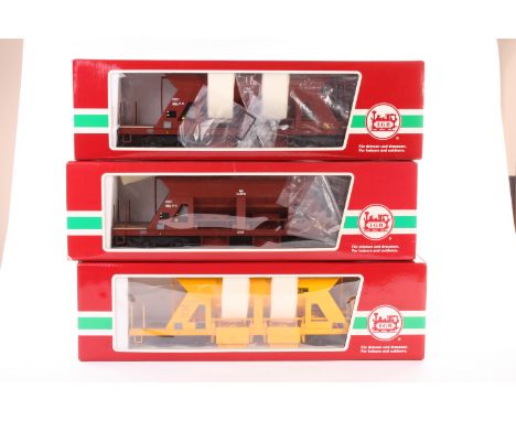 LGB Gauge 1 Freight stock: Five bogie hopper wagons, 3x 40690 and 2x 46690, all in original boxes, VG-E, boxes VG (5)