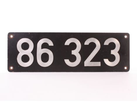 A German Steam Locomotive smokebox numberplate 86 323: from a standard ‘Einheitslok’ 2-8-2 Tank engine of Deutsche Reichsbahn