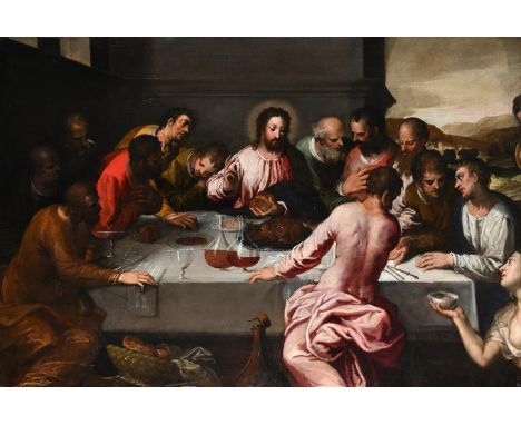 VENETIAN SCHOOL (16TH CENTURY) THE LAST SUPPER Oil on canvas, unframed 93.5 x 141.5cm (36¾ x 55½ in.) Unframed   Condition Re