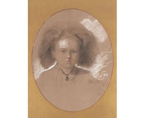 ANTHONY FREDERICK AUGUSTUS SANDYS (BRITISH 1829-1904) PORTRAIT OF A YOUNG GIRL WEARING A PENDANT Pencil and coloured chalks, 