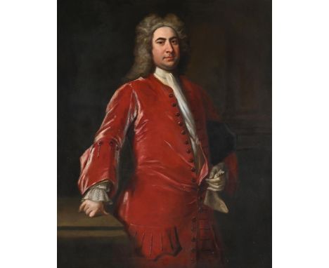 JONATHAN RICHARDSON (BRITISH 1667-1754) PORTRAIT OF A MAN IN A RED JACKET Oil on canvas laid on board 125 x 100cm (49 x 39¼ i