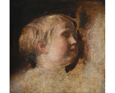 FOLLOWER OF SIR JOSHUA REYNOLDS OIL SKETCH OF A SLEEPING CHILD  Oil on canvas 23 x 22.5cm (9 x 8¾ in.)  Provenance:  The Coll