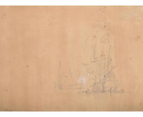 WILLEM VAN DE VELDE II (DUTCH 1633-1707) SHIPPING AT ANCHOR  Pencil with white heightening  Signed in ink with initials (lowe