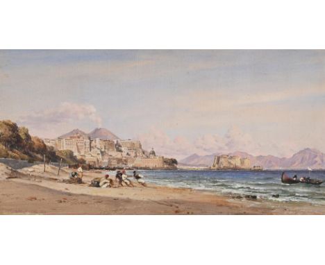 EDWARD WILLIAM COOKE (BRITISH 1811-1880) NAPLES FROM MARGELLINA WITH THE CASTLE DELL'OVO AND VESUVIUS BEYOND Oil on paper Sig