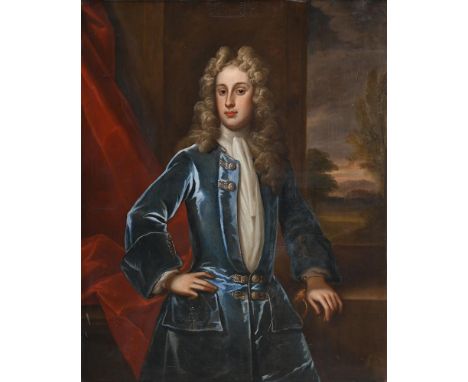 FOLLOWER OF SIR GODFREY KNELLER PORTRAIT OF A GENTLEMAN IN A BLUE JACKET Oil on canvas 144.5 x 100cm (56¾ x 39¼ in.) 