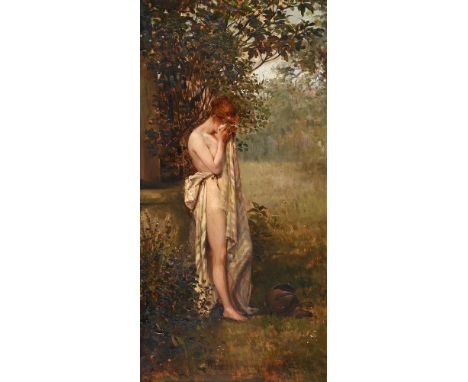 ALBERT LUDOVICI JUNIOR (BRITISH 1852-1932) THE BROKEN PITCHER  Oil on panel Signed and indistinctly dated (lower right) 51 x 