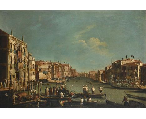 FOLLOWER OF MICHELE MARIESCHI A VENETIAN FESTIVAL, THE GRAND CANAL WITH THE PALAZZO BELLONI BATTAGIA Oil on canvas 66 x 96cm 