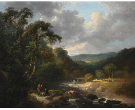 CHARLES HENRY SCHWANFELDER (BRITISH 1772-1837) BOYS FISHING IN A HIGHLAND LANDSCAPE Oil on canvas Signed (lower left) 69.5 x 