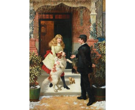 HERBERT WILLIAM WEEKES (BRITISH 1841-1914) THE YOUNG VISITOR Oil on canvas Signed (lower right) 97 x 71cm (38 x 27¾ in.)   Co