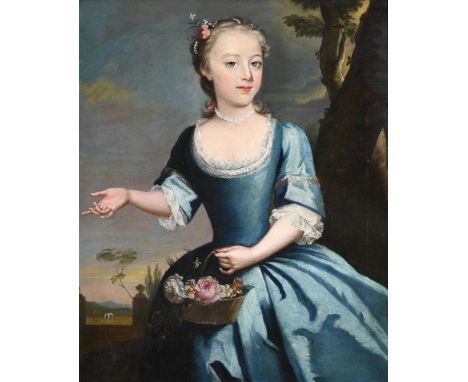 ATTRIBUTED TO BARTHOLOMEW DANDRIDGE (BRITISH 1691- CIRCA 1755)  PORTRAIT OF A GIRL WITH A BASKET OF FLOWERS  Oil on canvas  7