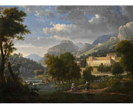 ALEXANDRE HYACINTHE DUNOUY (FRENCH 1757-1841) FIGURES IN AN ITALIANATE LANDSCAPE  Oil on canvas Signed and dated '1810' (lowe