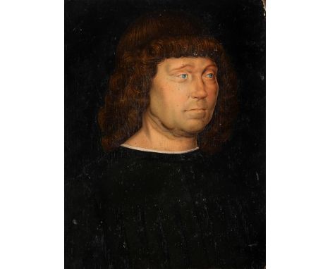 FOLLOWER OF GIOVANNI BELLINI PORTRAIT OF A MAN WITH BLUE EYES  Oil on panel 31 x 23.5cm (12 x 9¼ in.) Unframed    Condition R