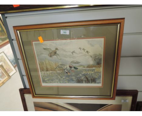A vintage print of some Mallard ducks