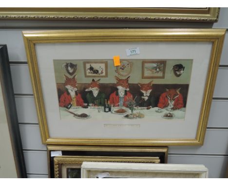 A vintage print of cartoon fox hunt