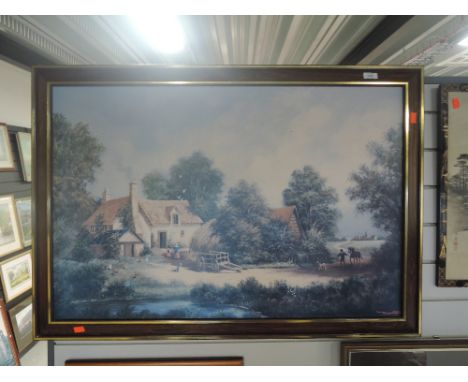 A large vintage print of country home stead