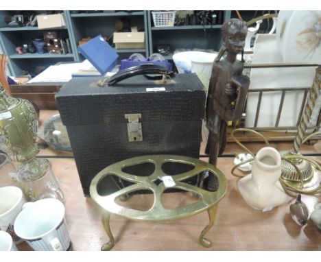 A selection of vintage decorations and African figure